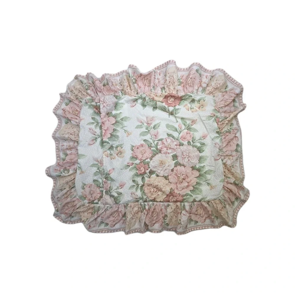 Vintage 80 90s Cottagecore‎ Grandmillennial Floral Pillow Shams Ruffle Quilted